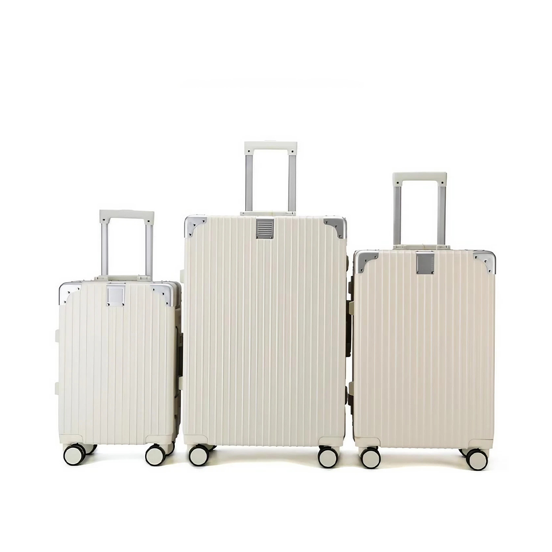Luggage District Aluminum Frame Ultra-Light 3 Piece Trolley Set, Milky White