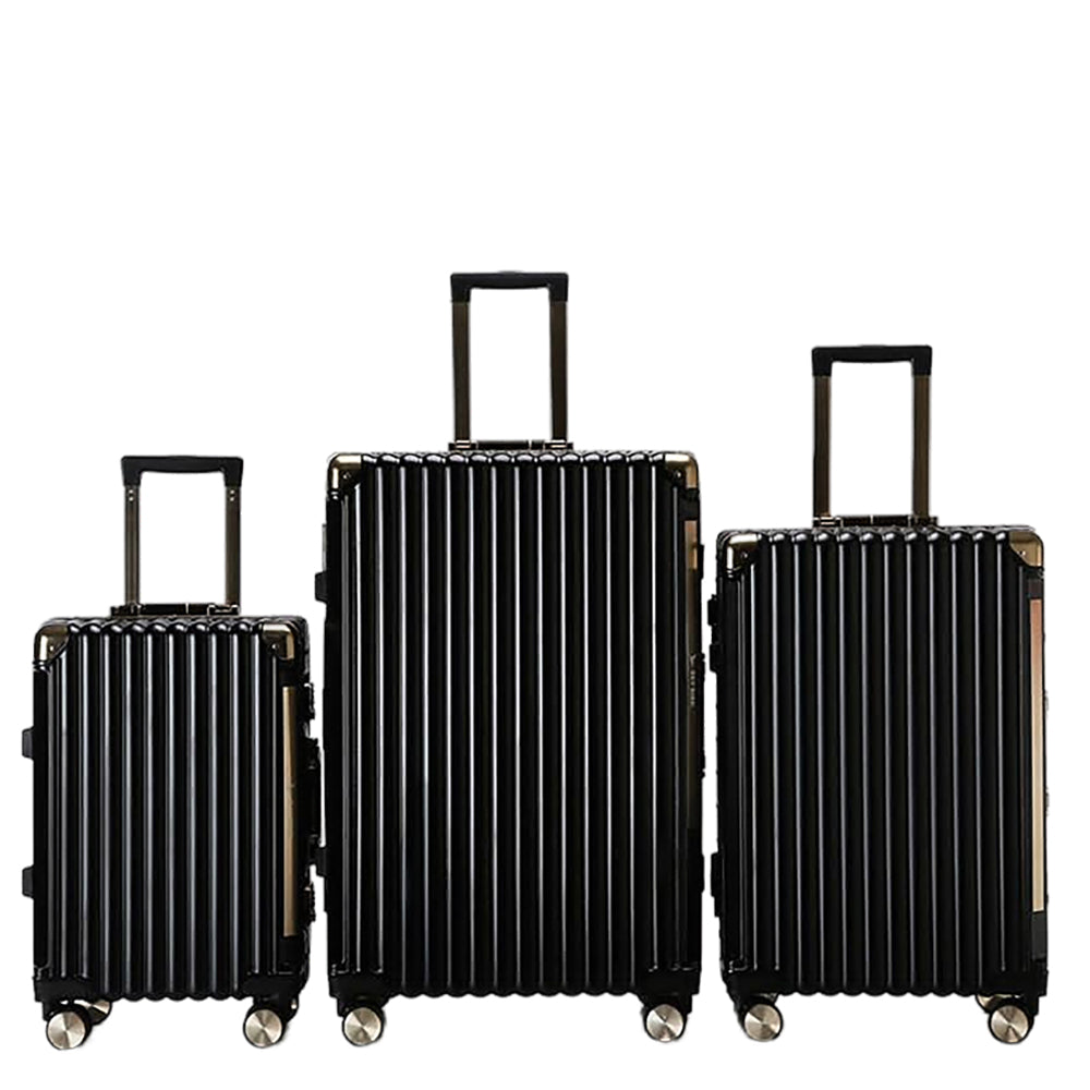 Luggage District Aluminum Frame Premium 3 Piece Trolley Set, Black