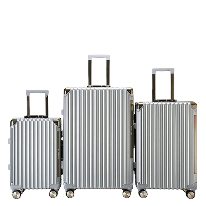 Luggage District Aluminum Frame Premium 3 Piece Trolley Set, Silver