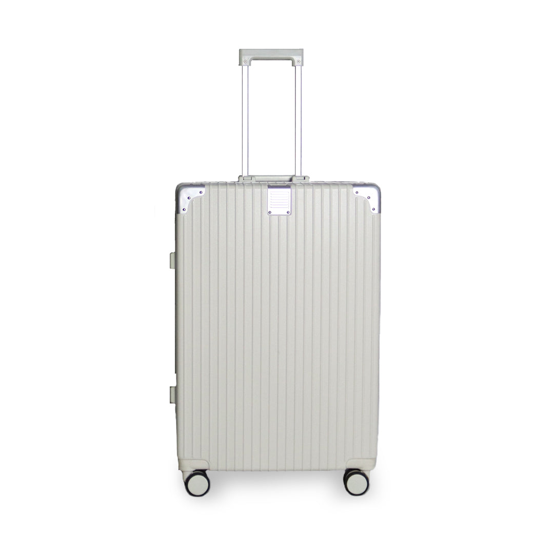Luggage District Aluminum Frame Ultra-Light Large Checked-in Bag 28inch, Milky White