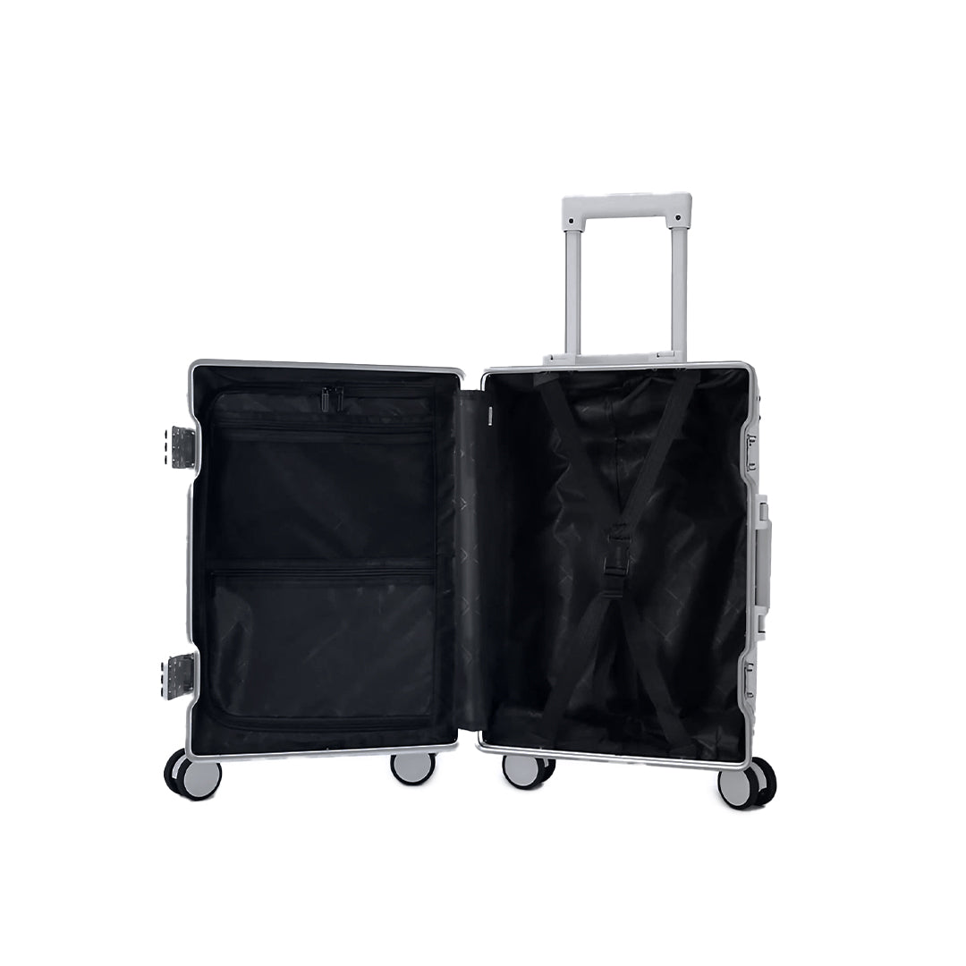 Luggage District Aluminum Frame Ultra-Light 3 Piece Trolley Set, Silver