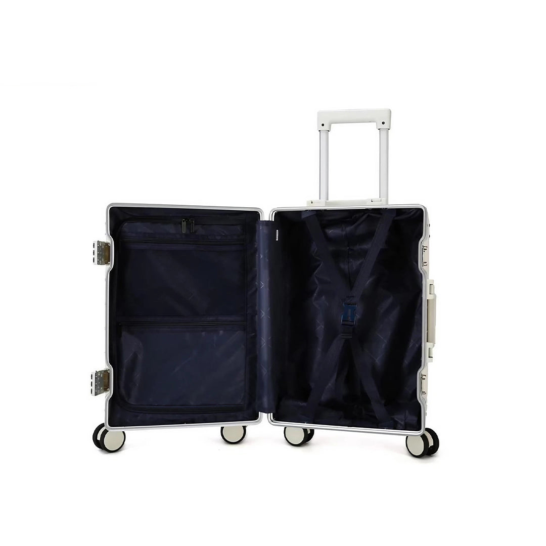 Luggage District Aluminum Frame Ultra-Light 3 Piece Trolley Set, Milky White