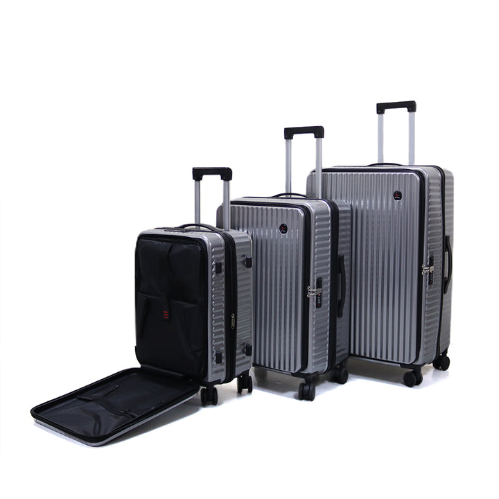 Luggage District Skybird Premium 3-Piece Expandable Luggage Set, Silver