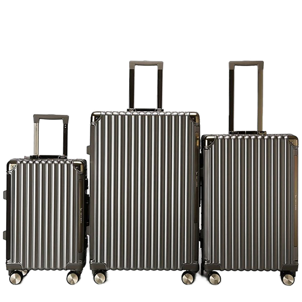 Luggage District Aluminum Frame Premium 3 Piece Trolley Set, Dark Grey