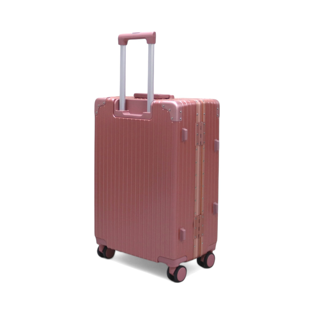 Luggage District Aluminum Frame Ultra-Light 3 Piece Trolley Set, Rose Gold