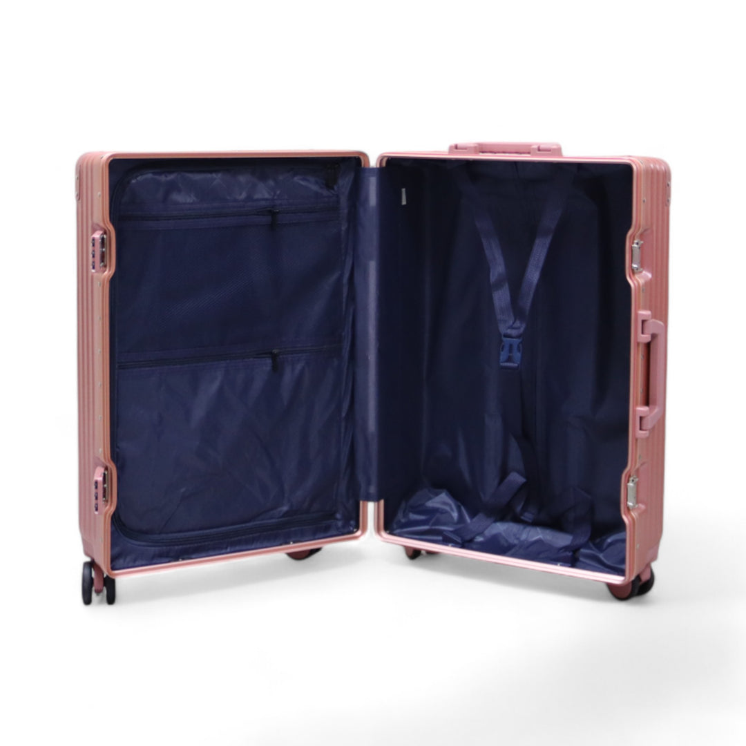 Luggage District Aluminum Frame Ultra-Light 3 Piece Trolley Set, Rose Gold