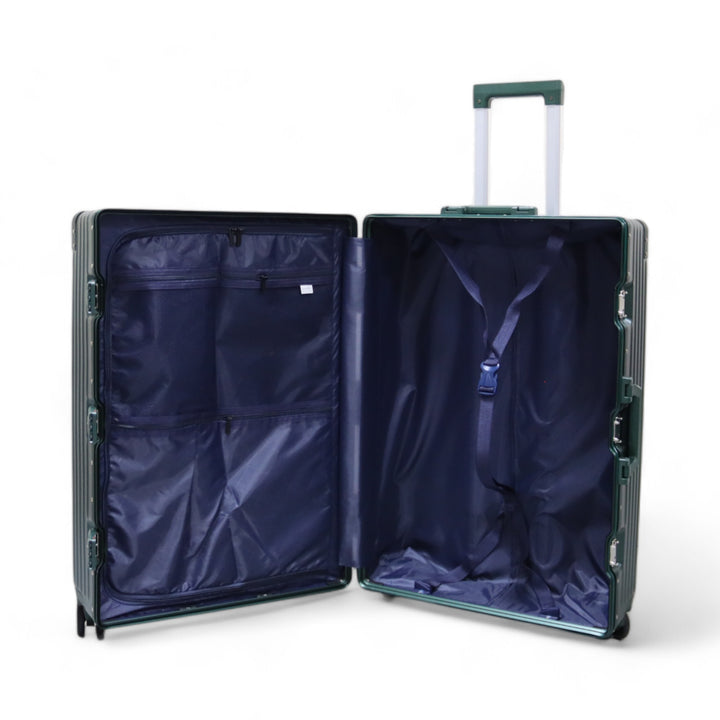 Luggage District Aluminum Frame Ultra-Light 3 Piece Trolley Set, Dark Green