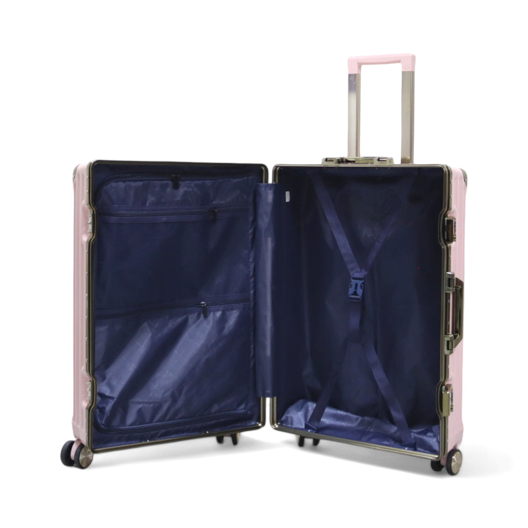 Luggage District Aluminum Frame Premium Medium Checked-in Bag 24inch, Pink