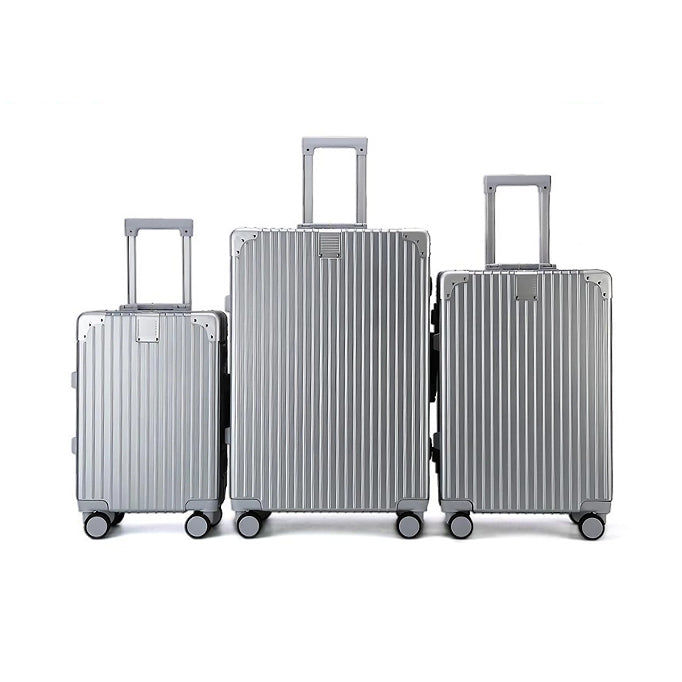 Luggage District Aluminum Frame Ultra-Light 3 Piece Trolley Set, Silver