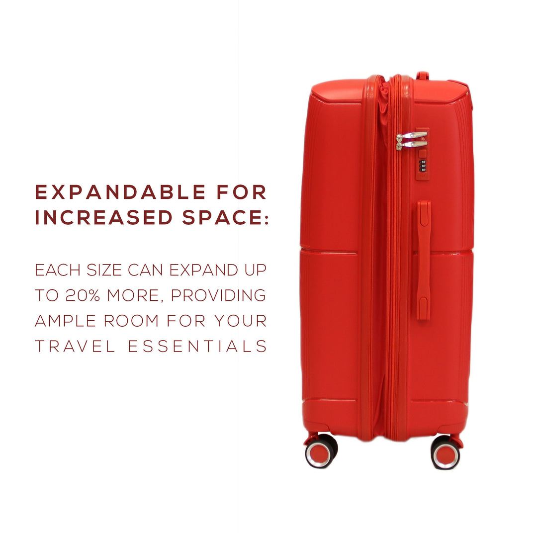 Luggage District Bett 3-Piece Set PP Hardside Expandable Suitcase, Red