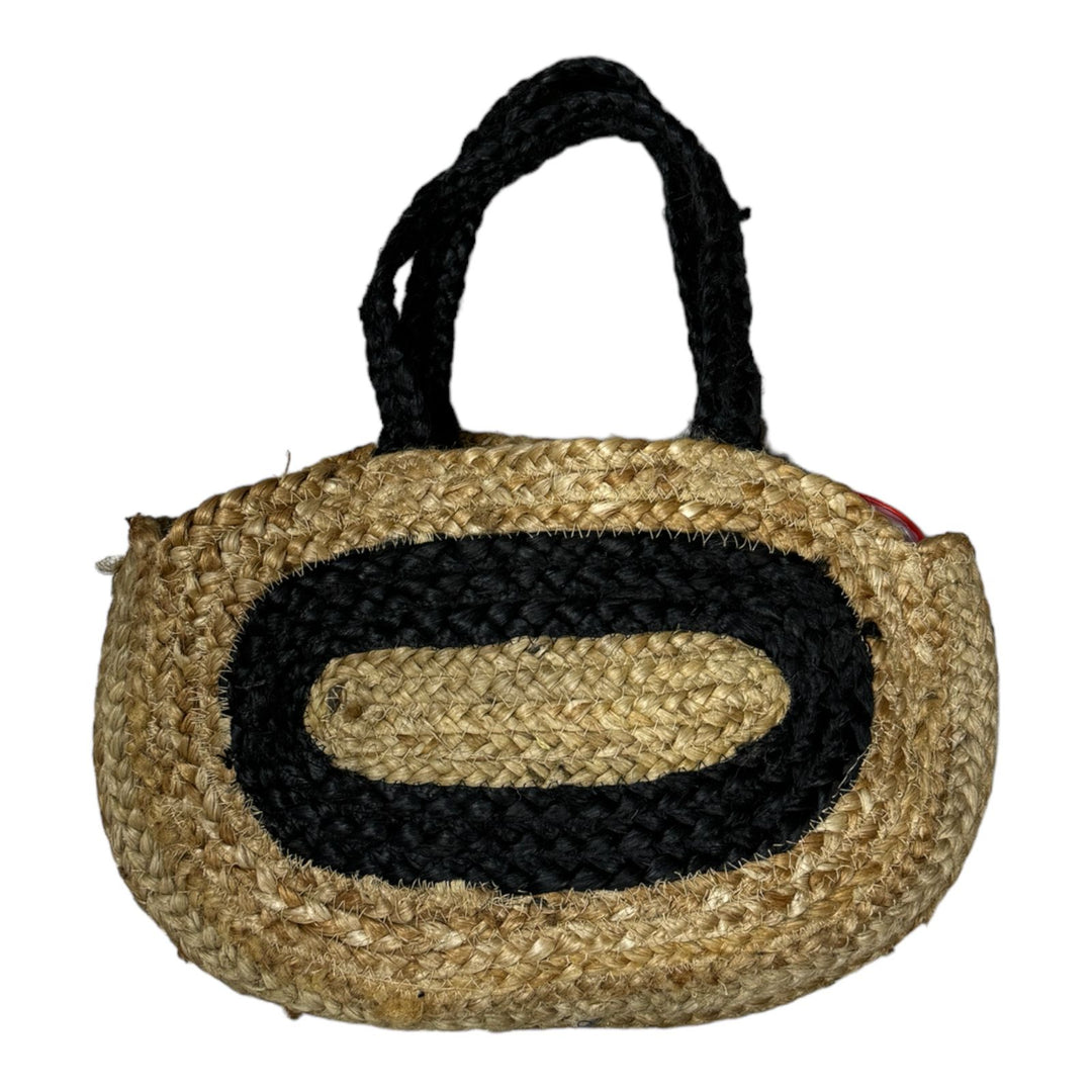 Vintage Addiction Oval jute handbag with perforated pattern