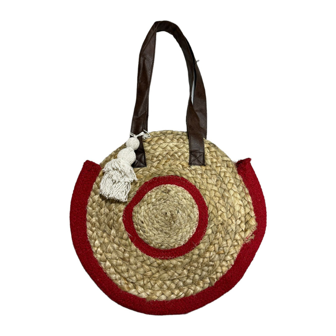 Vintage Addiction Round jute handbag with perforated pattern
