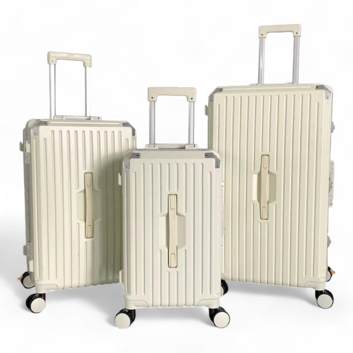 Luggage District 3-Piece Set with Aluminum Frame – Durable, Lightweight & Stylish Travel Suitcase, White