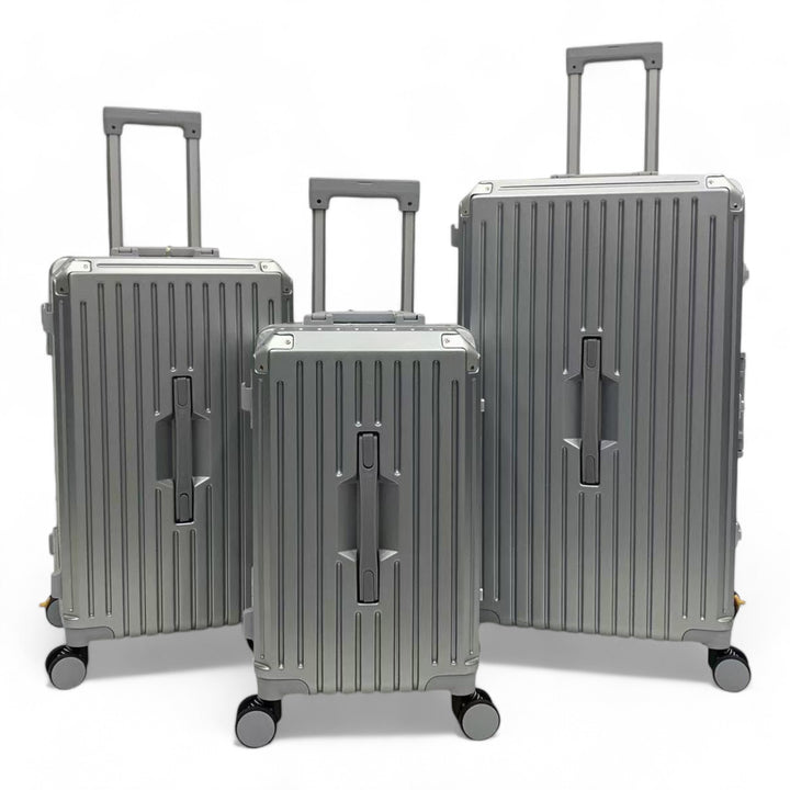 Luggage District 3-Piece Set with Aluminum Frame – Durable, Lightweight & Stylish Travel Suitcase, Silver