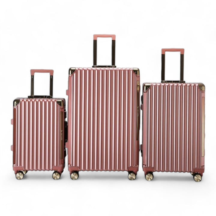 Luggage District Aluminum Frame Premium 3 Piece Trolley Set, Rose Gold