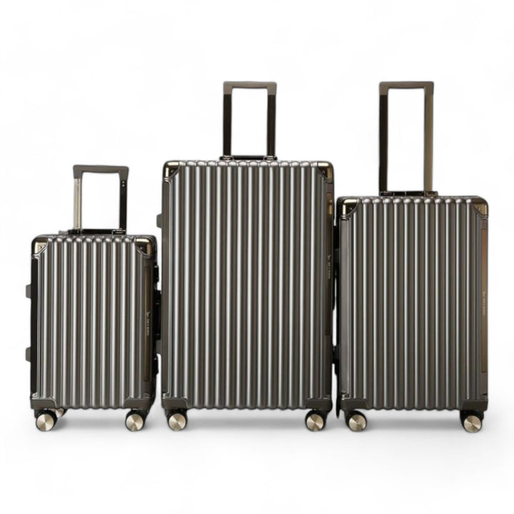 Luggage District Aluminum Frame Premium 3 Piece Trolley Set, Dark Grey