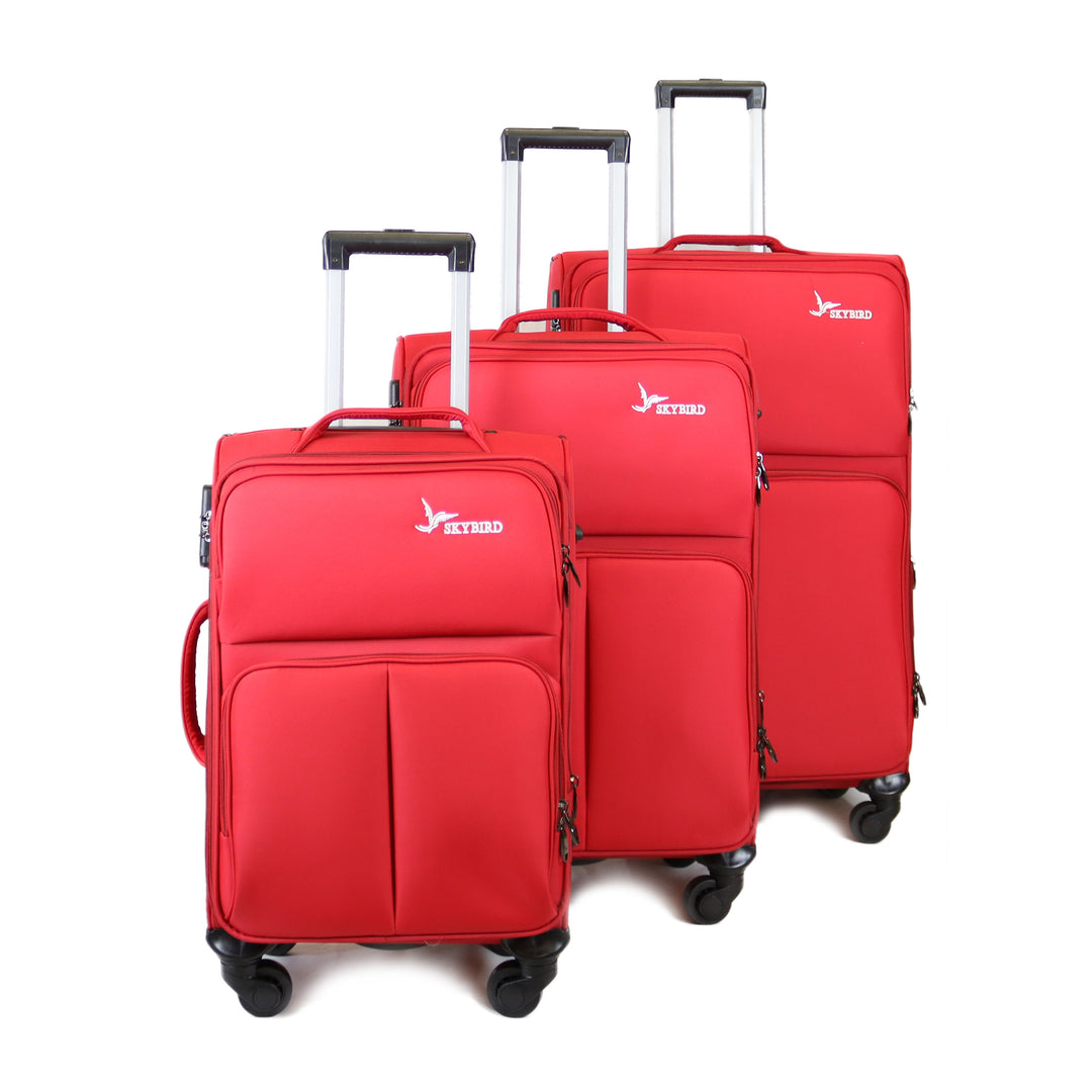 Sky Bird Fabric 3 Piece Luggage Trolley Bag Set, Red