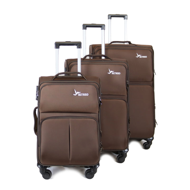 Sky Bird Fabric 3 Piece Luggage Trolley Bag Set, Brown
