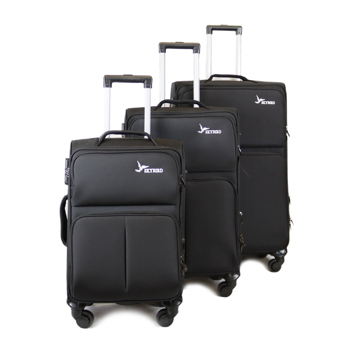 Sky Bird Fabric 3 Piece Luggage Trolley Bag Set, Black