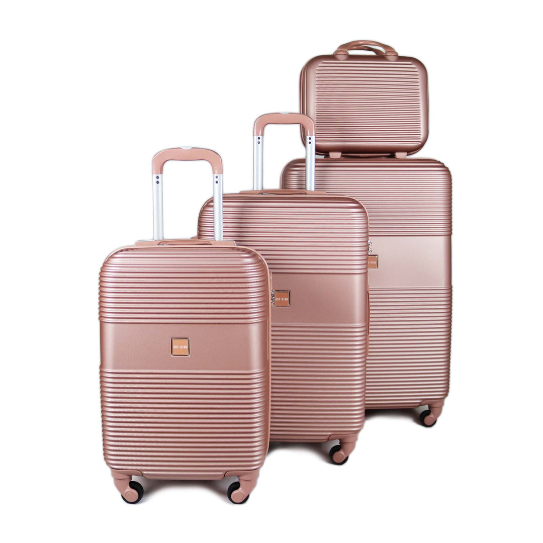 Sky Bird Safari ABS Luggage Trolley Set 4 Piece, Rose Gold