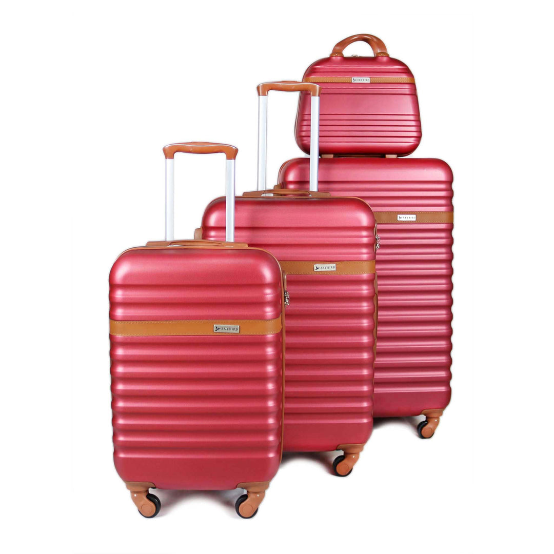Sky Bird Classic ABS Luggage Trolley Set 4 Piece, Red