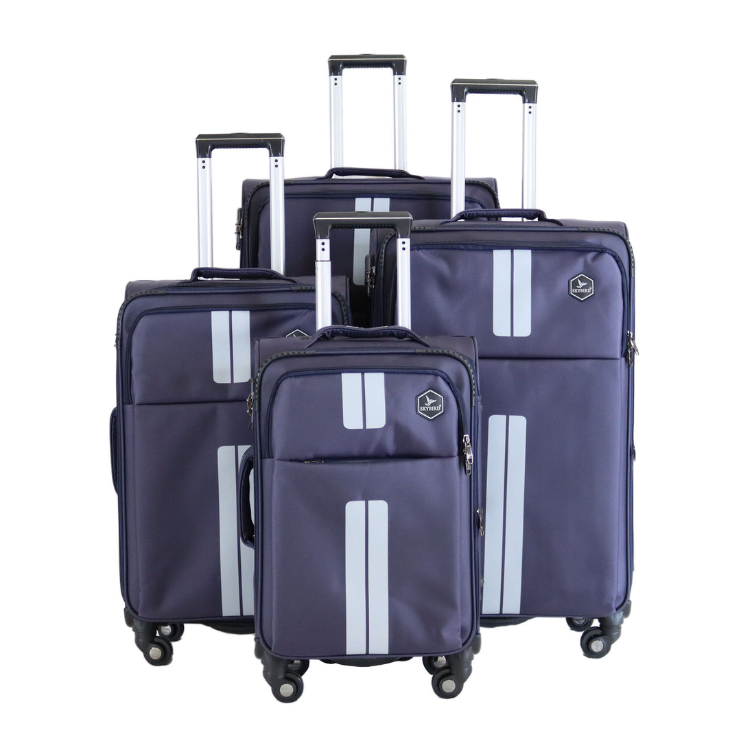 Sky Bird Soft-Shell Lightweight 4 Pieces Suitcase Trolley Set, Dark Blue