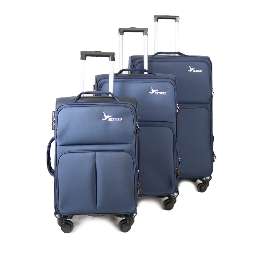 Sky Bird Fabric 3 Piece Luggage Trolley Bag Set, Blue