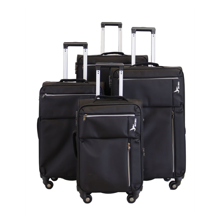 Sky Bird Premium Soft Shell 4 Pieces Suitcase Trolley Set, Black