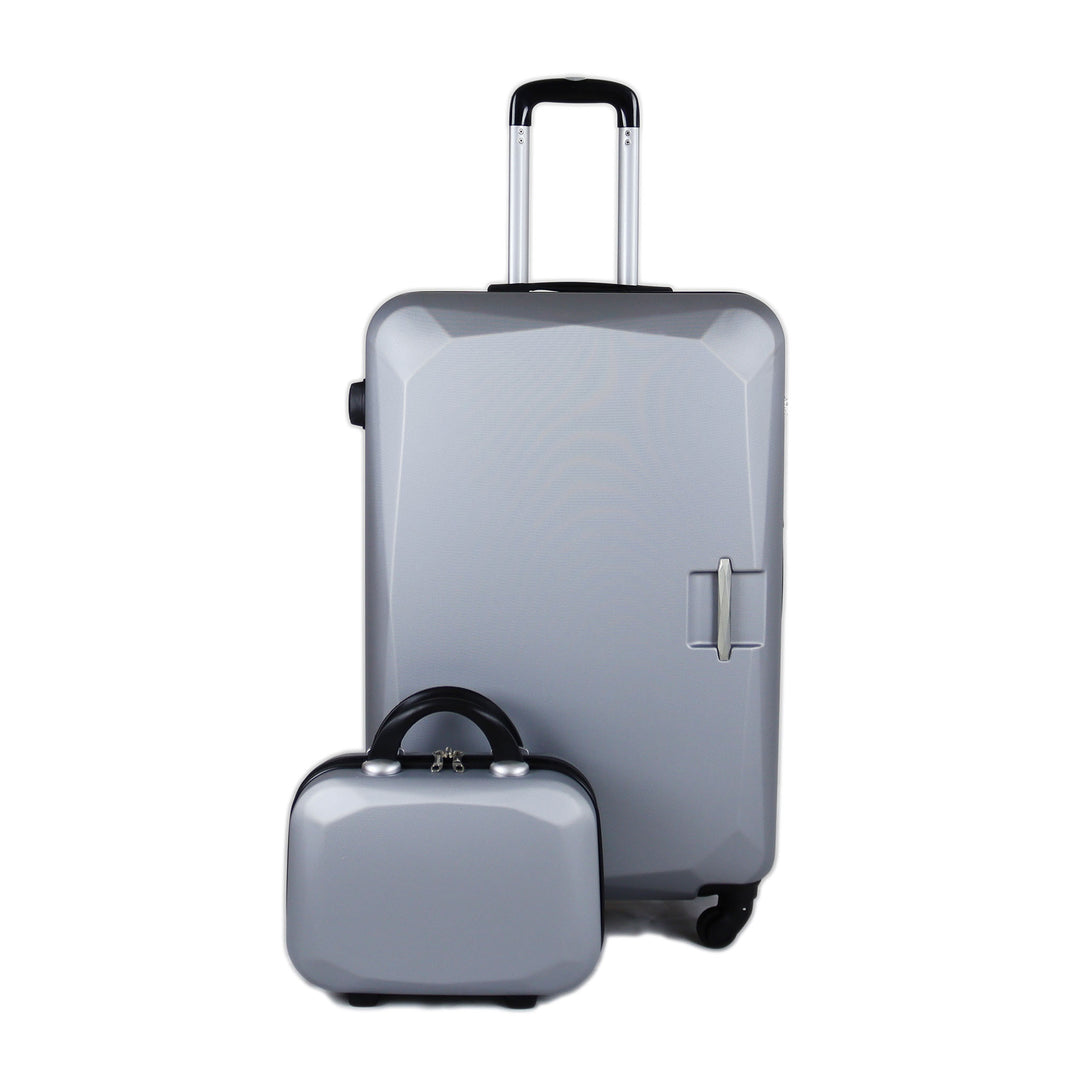 Sky Bird Flat ABS Luggage Trolley Bag 1 Piece Big Size 28" inch With Beauty Bag, Silver