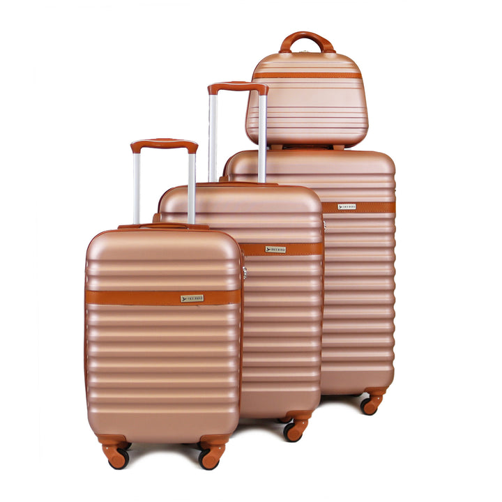 Sky Bird Classic ABS Luggage Trolley Set 4 Piece, Rose Gold