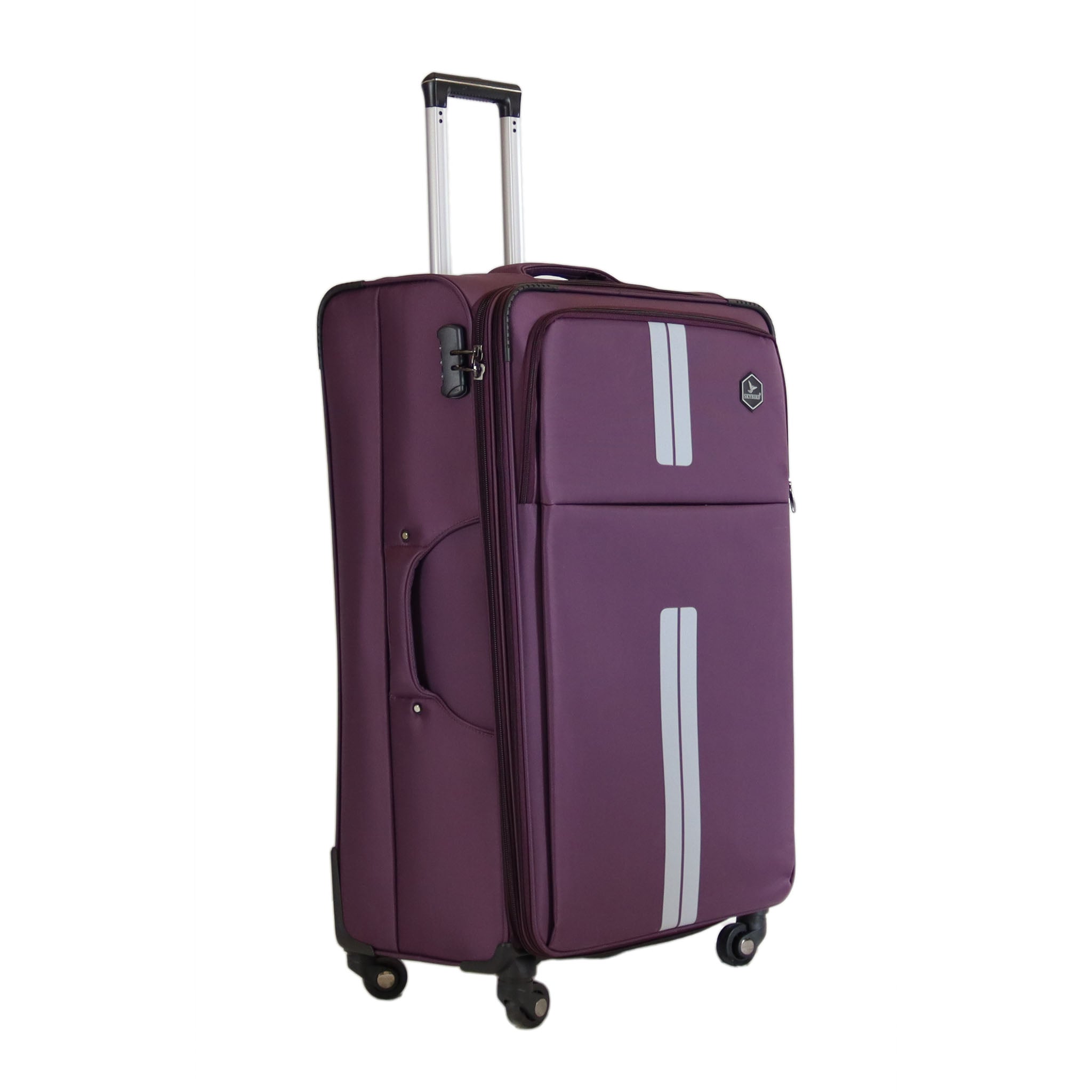 Purple carry store on luggage