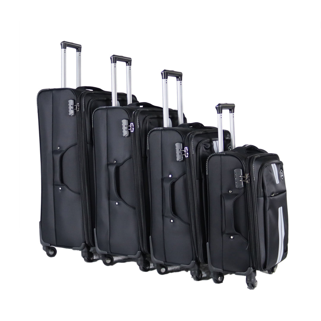 Sky Bird Soft-Shell Lightweight 4 Pieces Suitcase Trolley Set, Black
