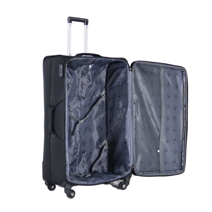Sky Bird Soft-Shell Lightweight 4 Pieces Suitcase Trolley Set, Black